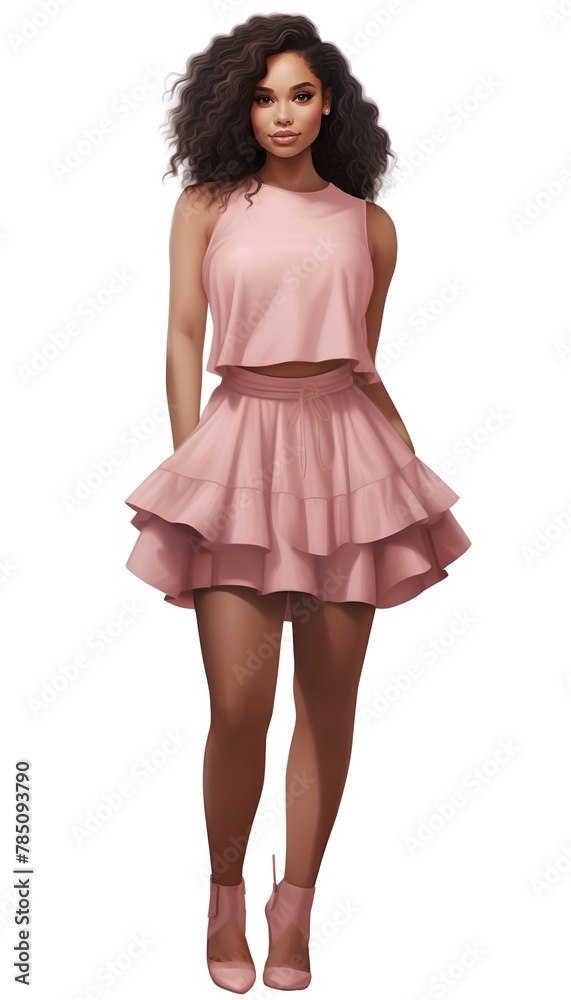 Fashionable african american woman in pink skirt. Vector illustration. Fashionable african american woman in pink skirt. Vector illustration.