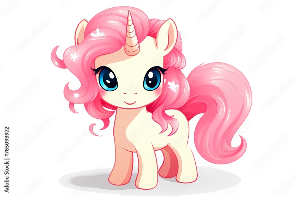 Cute cartoon unicorn with pink hair. Vector illustration isolated on white background. Cute cartoon unicorn with pink hair. Vector illustration isolated on white background.