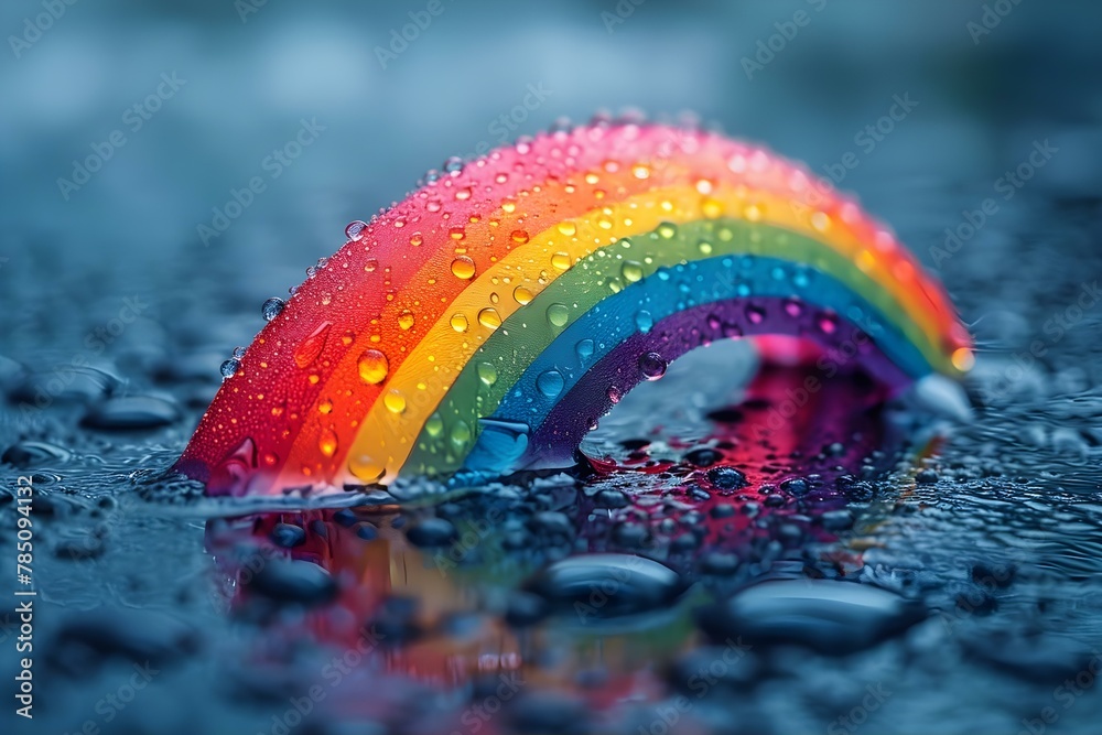 Resilience Reflected: A Rainbow Amidst Raindrops. Concept rainbow, resilience, raindrops - obrazy, fototapety, plakaty 