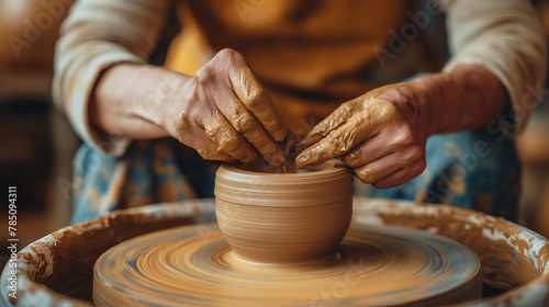 Adult learning pottery in a works