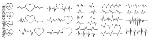 Heart beat line. Thin line vector set of signs for infographic, logo, app development and website design. Heart rhythm set, Electrocardiogram, ECG EKG signal, photo