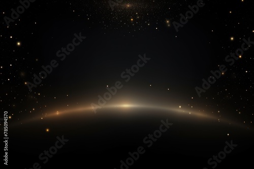 Black abstract glowing bokeh lights on a black background with space for text or product display. 