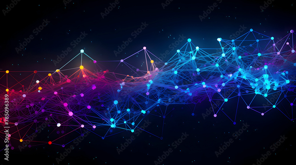 Obraz premium Digital colorful neon network technology abstract graphic poster web page PPT background