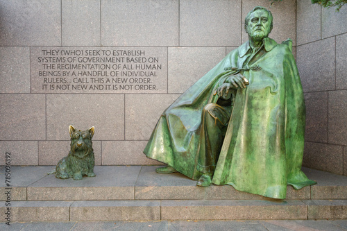 Neil Estern's sculpture of Franklin Roosevelt and his dog Fala at the Franklin Delano Roosevelt Memorial, Presidential memorial in Washington D.C.