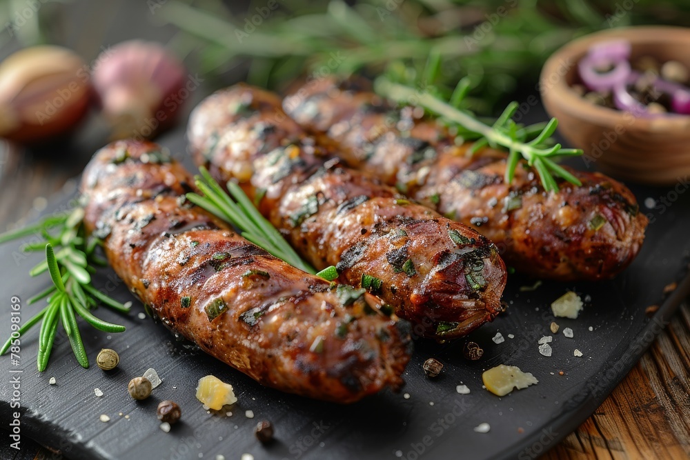 Homemade grilled sausages with rosemary