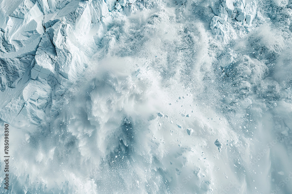 Generative ai on theme of descent of an huge avalanche from the mountain, winter nature landscape