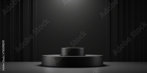 Black minimal background with cylinder pedestal podium for product display presentation mock up in 3d rendering illustration vector design