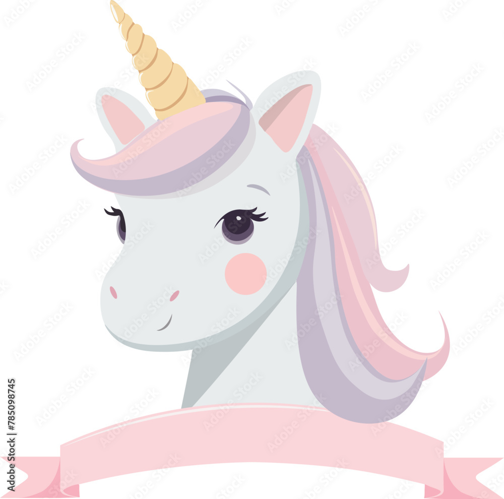 vector drawing of a cute unicorn for a postcard, happy birthday greetings
