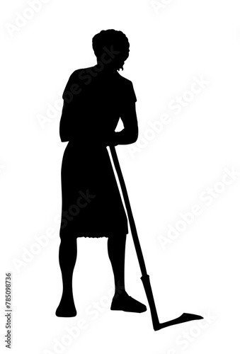 Vector drawing. A man with an old scythe