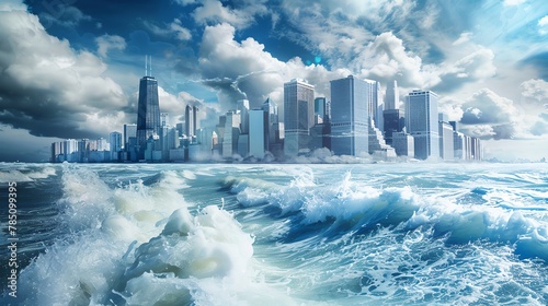 Earths polar ice caps are melting rapidly, causing sea levels to rise and flood coastal cities around the world photo