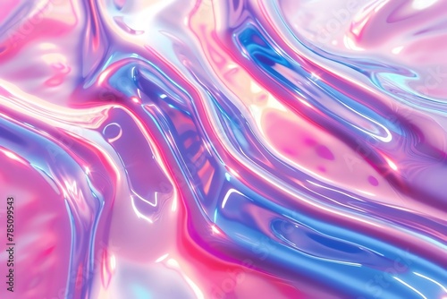 Pink and blue shiny wavy surfaces on a colorful abstract background