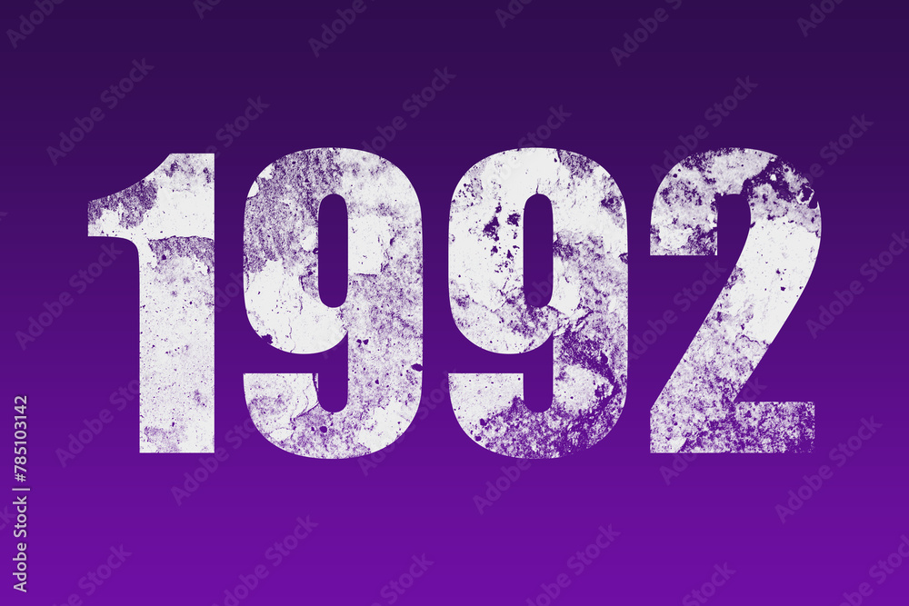 flat white grunge number of 1992 on purple background. flat white grunge number of 1992 on purple background.