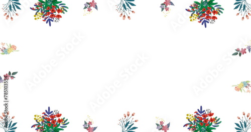 Image of multiple hearts of flowers over moving flowers on white background