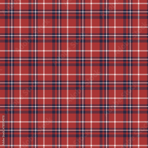 Seamless plaid patterns in red dark blue and beige for textile design. Tartan plaid pattern with square-shaped graphic background for a fabric print. Vector illustration.
