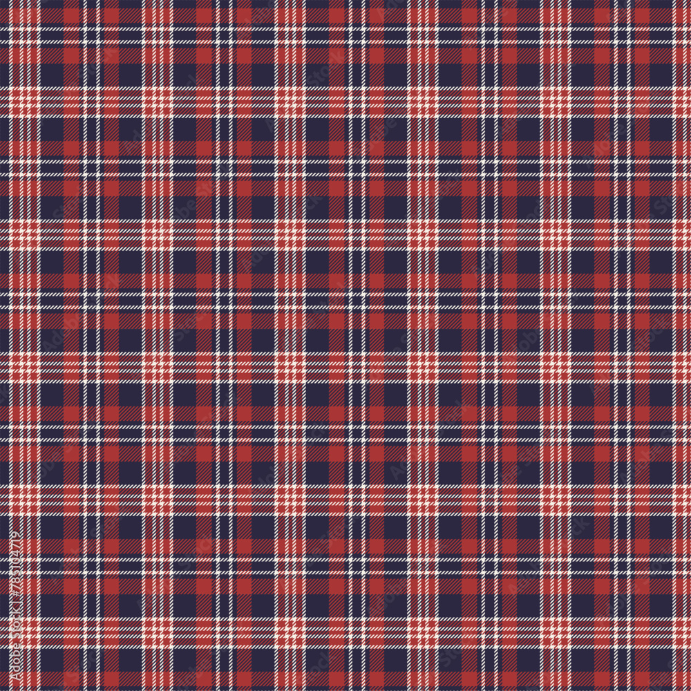 Seamless plaid patterns in dark blue red and beige for textile design. Tartan plaid pattern with square-shaped graphic background for a fabric print. Vector illustration.