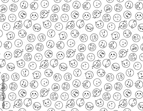Pattern doodle emotions emoji. Doodle of cute emotions on a white background. Vector illustration. A pack of different emoticon expressions