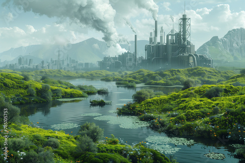 Futuristic Factory in Swamp