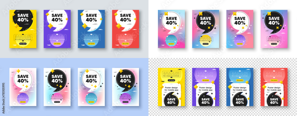 Obraz premium Poster templates design with quote, comma. Save 40 percent off tag. Sale Discount offer price sign. Special offer symbol. Discount poster frame message. Quotation offer bubbles. Vector