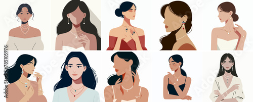 Vector set of women with jewelry in flat design style © Sabiqul Fahmi