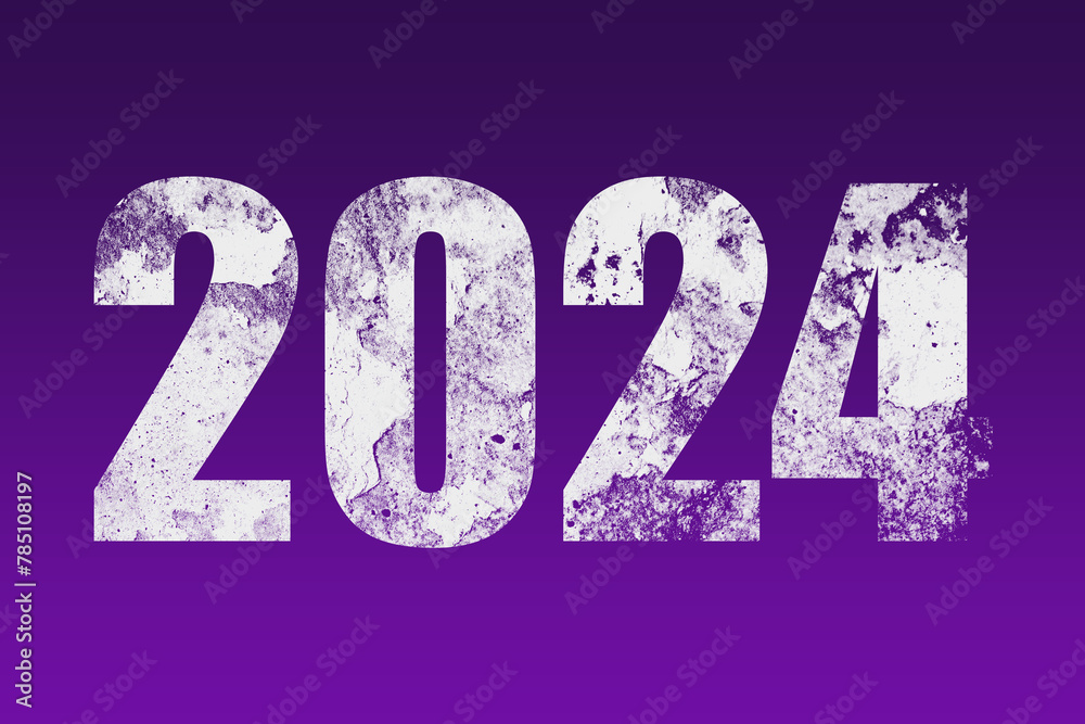 flat white grunge number of 2024 on purple background. flat white grunge number of 2024 on purple background.
