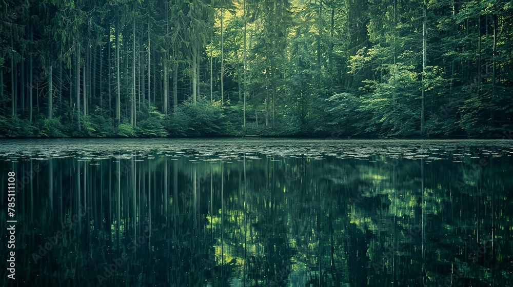 Dusk light on calm water, close-up, straight-on shot, forest silhouette reflection, evening peace - Dusk light on calm water, close-up, straight-on shot, forest silhouette reflection, evening peace -
