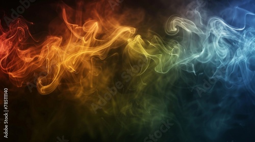 Vibrant abstract swirls of multi-colored smoke against a dark backdrop.