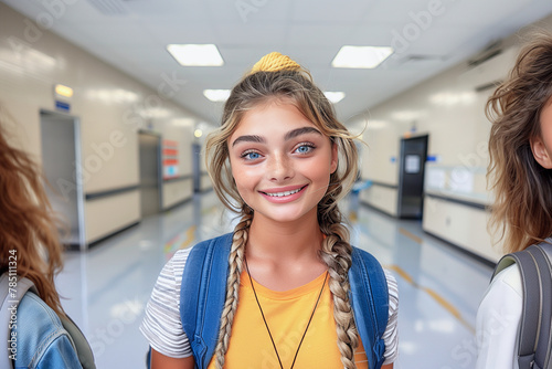 In the midst of back-to-school excitement, a little girl beams with joy as she walks down the bustling hallway. Dressed in a sunny yellow T-shirt and bright blue backpack, her smile is infectious and 