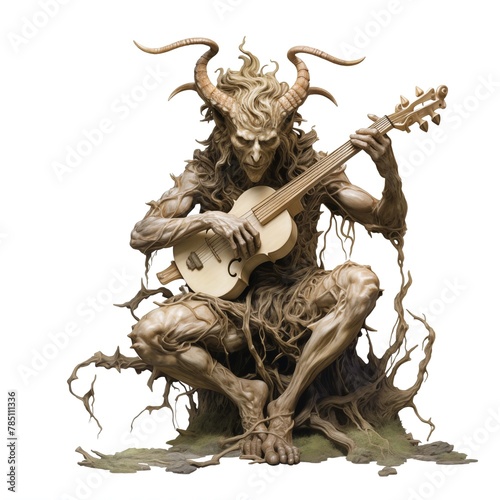 Illustration of a Satyr with a Guitar on a White Background