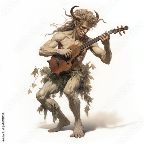 Illustration of a Satyr with a Fiddle on a White Background
