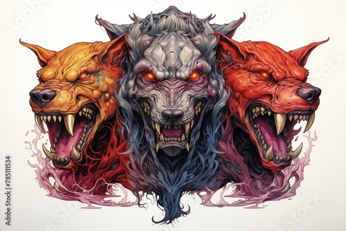 Illustration of Cerberus on a White Background