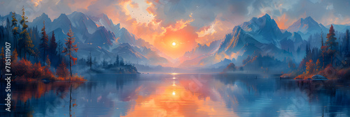 sunset in the mountains  Sunset in the mountains at a calm lake that crea
