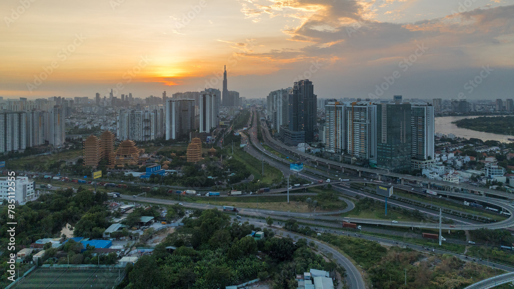 April 23, 2023: panoramic view of the eastern gateway of Ho Chi Minh City, Vietnam