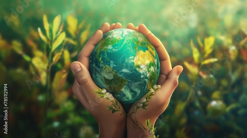 Hands Holding A Globe with Trees.