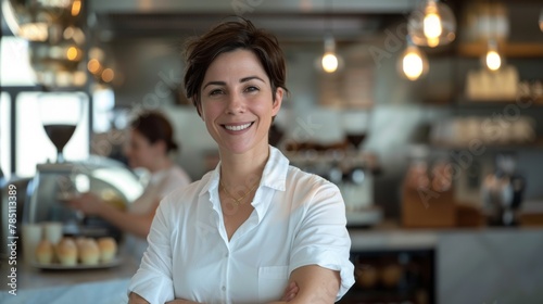 Confident Cafe Owner Smiling