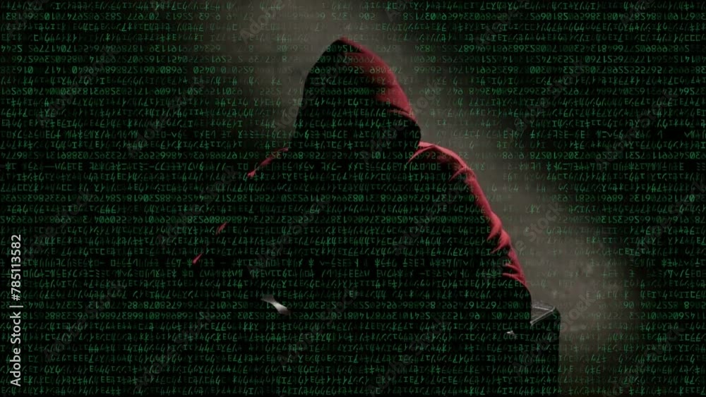 Anonymous man in a hood interview video footage. Mysterious man sitting on a chair and talking. Anonymous hacker interview with no visible face, computer hacker conceptual background