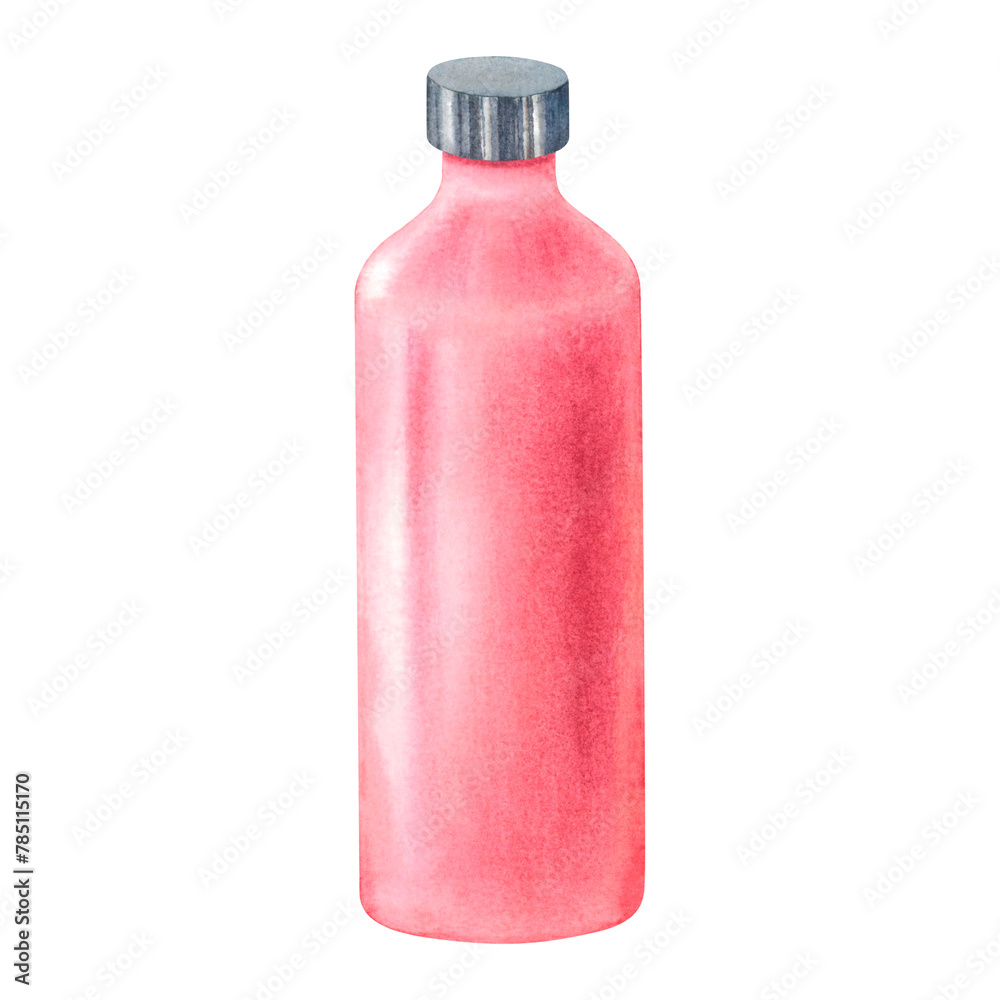 Empty plastic cosmetic bottle in pastel pink color for body care, spa, skin care concept. Hand drawn watercolor illustration isolated on white background. Container for gel, lotion, shampoo, bath foam Empty plastic cosmetic bottle in pastel pink color for body care, spa, skin care concept. Hand drawn watercolor illustration isolated on white background. Container for gel, lotion, shampoo, bath foam