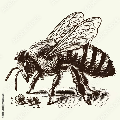 honey bee sketch old engraving vector illustration. hand drawn vintage honey bee old engraving vector illustration