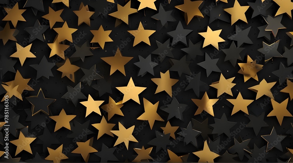 Fototapeta premium Gold and silver stars on black background.generative.ai
