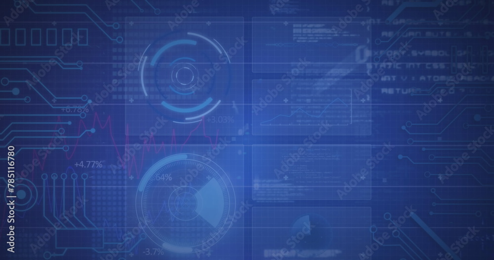 Image of interface with round scanner, microprocessor connections and data processing