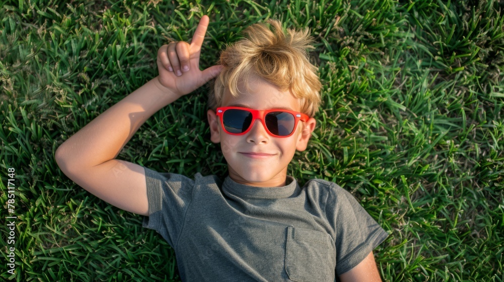 Boy Lying in Summer Grass Boy Lying in Summer Grass