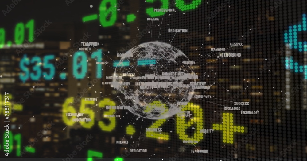 Image of financial data processing over globe Image of financial data processing over globe
