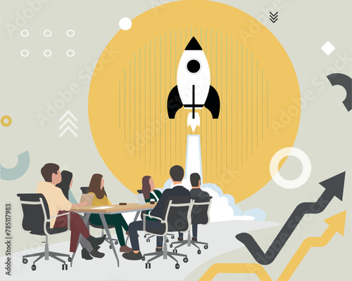 Start up. Starting business. Presentation. Discussion. Concept vector illustration.