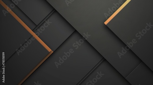Geometric abstract background with black tiles and golden line accents. photo