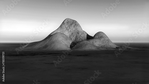 Mountains in the deserted land background black and white monochrome illustration photo