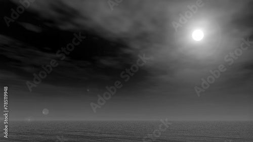 Moon and sea 3D illustration