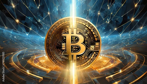 Visual representation of the bitcoin halving event featuring a luminous coin and digital network illustration photo