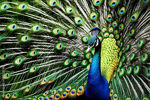 A majestic peacock with its feathers unfurled, displaying a kaleidoscope of colors. beautiful bird, ideal for beauty and nature. generative ai