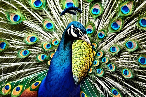 A majestic peacock with its feathers unfurled, displaying a kaleidoscope of colors. beautiful bird, ideal for beauty and nature. generative ai