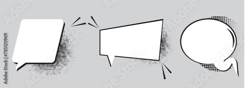 Blank comic bubbles and elements with black shadows in pop art style. Comic speech. Abstract creative vector collection white blank bubble comic text. Dialog window. Blank white banner for sale.eps10