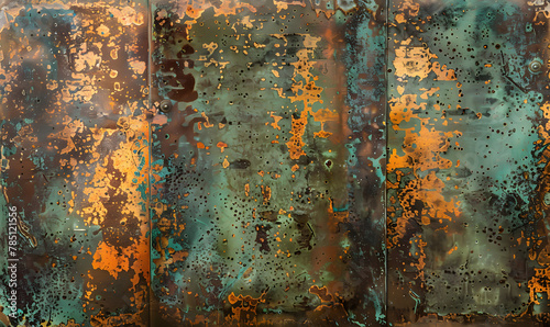 Abstract aged bronze and green and brown patina, Generative AI